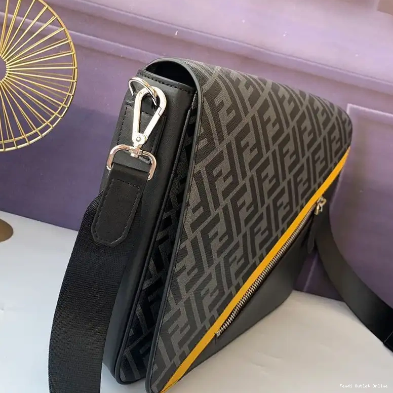 Affordable In Black FF Messenger Fendi Bag Motif Fabric Large 0701
